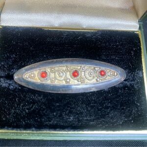Jerusalem Israel Sterling Silver Brooch Coral filigree vintage 1940’s